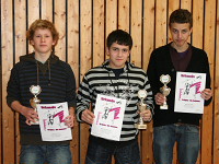Siegerehrung in der AK U17.V.l.n.r.: Linus Dietrich (2.), Francesco Bertholdo (1.), Pablo Mottarelli (2.)