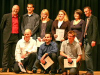 Badminton-Mannschaft Manuel The, Silke Fuchs, Yvonne Hertes, Beate Dietz, Heinz-Jürgen Schmidt, Lars Wegmann und Philipp Grömminger